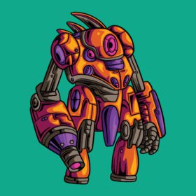 دانلود شخصیت توپچی ربات سایبرپانک نارنجی