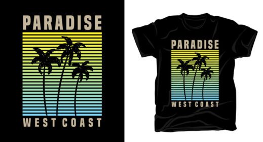 دانلود تایپوگرافی ساحل غربی بهشت با نخل برای طرح تی شرت