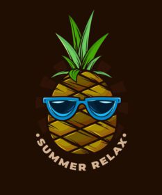 دانلود تصویر آناناس با درختان نخل و غروب آفتاب جشن مهمانی تابستانی برای چاپ تی شرت وکتور تصویر مد