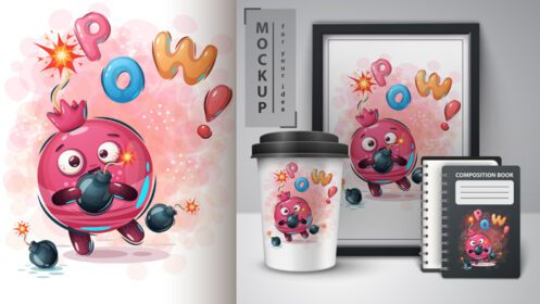 دانلود مجموعه طراحی شخصیت انفجار میوه پاو شامل قالب های ماکت برای نوت بوک آستین قهوه و قاب عکس