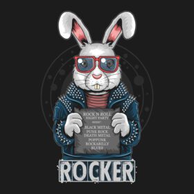 دانلود تصویر برداری از خرگوش راکر پانک که یک علامت موزیکال در دست دارد