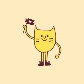 دانلود تصویر گربه رترو که پرچم عشق را در دست دارد برای تی شرت