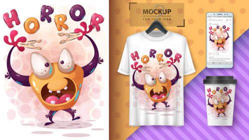دانلود مجموعه طراحی شخصیت هیولای احمقانه ترسناک ترسناک شامل قالب های ماکت برای آستین قهوه تی شرت و شبکه های اجتماعی