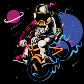 دانلود فضانورد ورزشی سواری با دوچرخه در ماه فضانورد فضانورد با سبک زندگی سالم کارتون هنر برای چاپ تی شرت پوستر پوشاک کودکان طراحی دستی طرح وکتور
