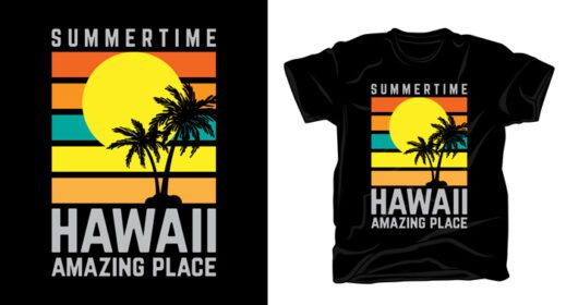 دانلود مکان شگفت انگیز تابستانی هاوایی با تی شرت آفتاب و نخل
