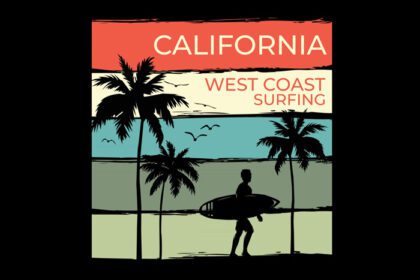 دانلود تی شرت کالیفرنیا ساحل غربی موج سواری طرح سبک قدیمی به سبک قدیمی