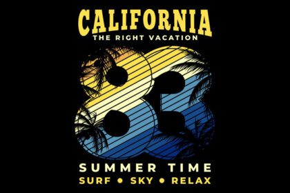 دانلود تی شرت کالیفرنیا تعطیلات تابستان گشت و گذار در آسمان آرامش تایپوگرافی سبک یکپارچهسازی با سیستمعامل
