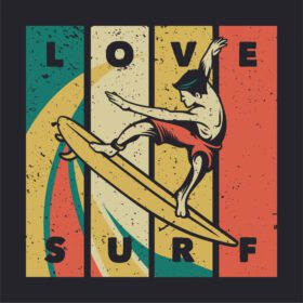 دانلود طرح تی شرت عشق موج سواری با مرد در حال موج سواری تصویر قدیمی