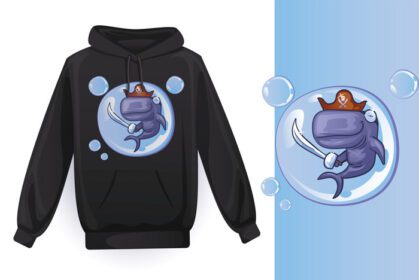 دانلود طرح تی شرت وکتور هنر با نهنگ کارتونی و زیر آب