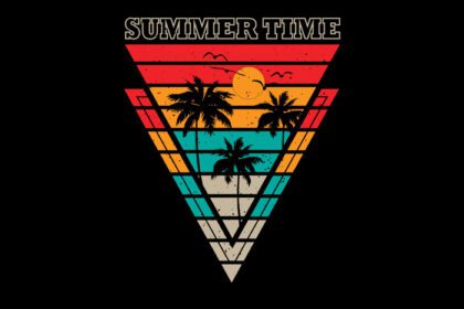 دانلود تی شرت تابستانی به سبک قدیمی غروب آفتاب در ساحل
