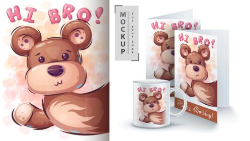دانلود پوستر خرس عروسکی سلام و ماکت تجاری روی لیوان قهوه و کارت تبریک