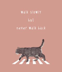 دانلود شعار تایپوگرافی با تصویر گربه ناز در حال راه رفتن روی عابر پیاده
