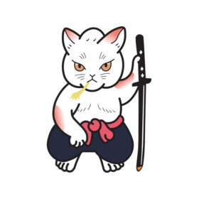 دانلود تصویر گرافیکی وکتور شمشیرزن گربه سامورایی مورد استفاده برای آرم طرح تی شرت الگوهای برچسب و موارد دیگر