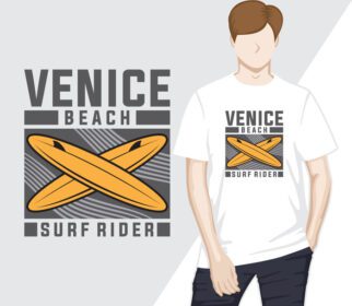 دانلود طرح تایپوگرافی موج سوار ساحل ونیز برای تی شرت