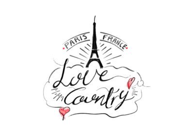 دانلود تصویر آبرنگ با حروف فرانسه پاریس عشق کشور