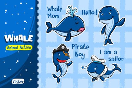 دانلود مجموعه کارتونی نهنگ وکتور طرح اکشن حیوانات