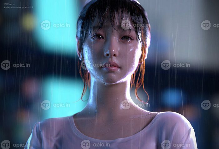 دانلود والپیپر سه بعدی رندر دیجیتال هنر زنان آسیایی مرطوب