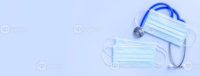 دانلود عکس ماسک آبی تجهیزات پزشکی با مفهوم گوشی پزشکی از