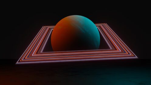 دانلود عکس رندر سه بعدی نور مفهومی منظره سیاره انتزاعی