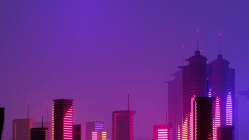 دانلود عکس رندر سه بعدی نور منظره مگا شهر سایبری شب