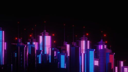 دانلود عکس رندر سه بعدی نور منظره مگا شهر سایبری شب
