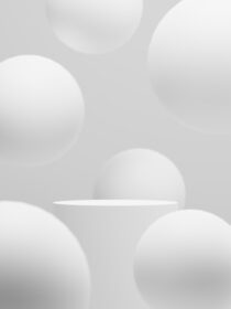 دانلود عکس سکوی نمایش سیلندر مینیمال سه بعدی در میان کره سفید