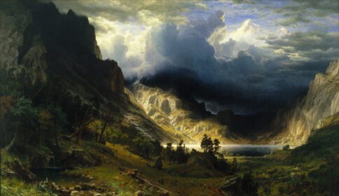 دانلود والپیپر طوفان در کوه های راکی آلبرت بیرشتات هنر فانتزی منظره کوه ها نقاشی طبیعت