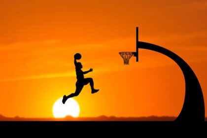 دانلود عکس سیلوئت بازیکن بسکتبال در حال پریدن
