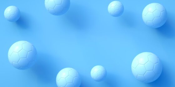 دانلود عکس توپ های فوتبال آبی و پس زمینه آبی با فضای کپی سه بعدی