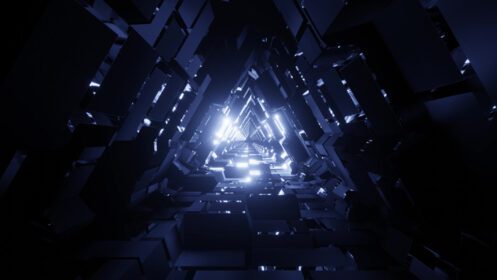 دانلود عکس یک تصویر سه بعدی با راهرو تونلی مثلثی علمی تخیلی جالب با بافت و بازتاب