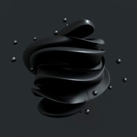 دانلود عکس مجسمه سه بعدی هنر انتزاعی با گل سیاه در منحنی موج دار