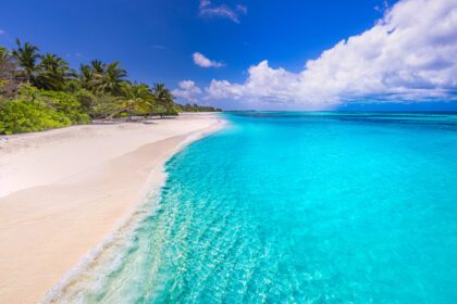 دانلود عکس ساحل جزیره مالدیو چشم انداز گرمسیری از مناظر تابستانی