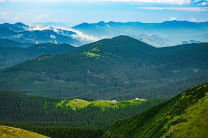 دانلود عکس کوه های کارپات پانوراما از تپه های سبز در کوه تابستانی