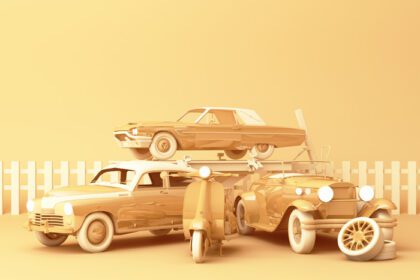 دانلود عکس ماشین های قدیمی در رنگ پاستلی صورتی با اسکوتر قدیمی