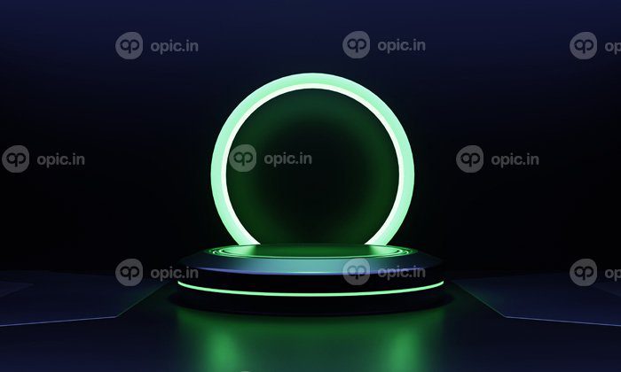 دانلود عکس ویترین محصول گرد مدرن تریبون علمی تخیلی با رنگ سبز