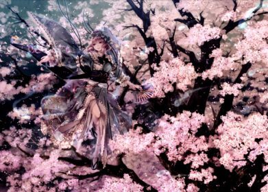 دانلود والپیپرهای انیمه دخترانه شاخه توهو شکوفه گیلاس شکوفه کیمونو بهار سایگیوجی یویوکو درخت گل گیاه گیاه گیاه شناسی