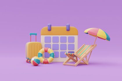 دانلود عکس تقویم مفهومی زمان سفر با چمدان و تابستان