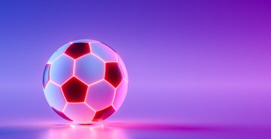 دانلود عکس توپ فوتبال با نورهای آینده نئون روی بنفش براق