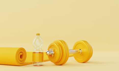 دانلود عکس ست تناسب اندام ورزشی با بطری آب آشامیدنی تشک یوگا و