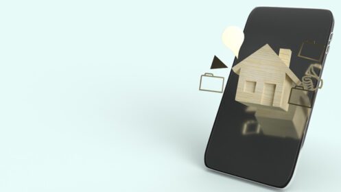 دانلود عکس رندر سه بعدی اسباب بازی چوبی و گوشی هوشمند خانگی برای