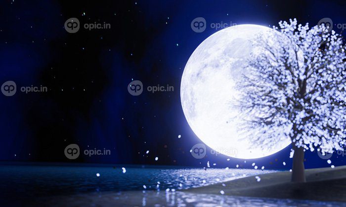 دانلود عکس ماه آبی کامل در آسمان شب ستاره هایی در آسمان وجود دارد