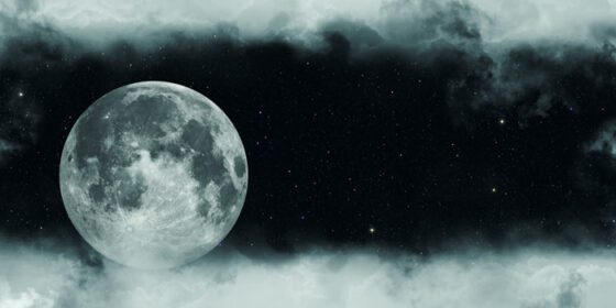 دانلود عکس ماه کامل در یک شب ابری تصویر سه بعدی