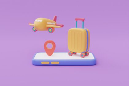 دانلود عکس چمدان زرد با هواپیما در گردشگری گوشی های هوشمند و