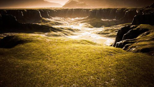 دانلود عکس منظره با کوه و چمن زرد خشک در نیوزیلند