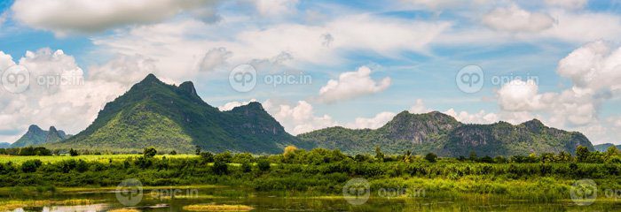 دانلود عکس پانورامای کوه و دریاچه تایلند