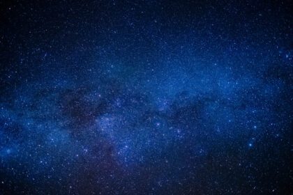 دانلود عکس نوردهی طولانی آسمان شب آبی با ستاره های سفید