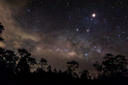 دانلود عکس منظره شب با ابر ستاره راه شیری کهکشان شب نور