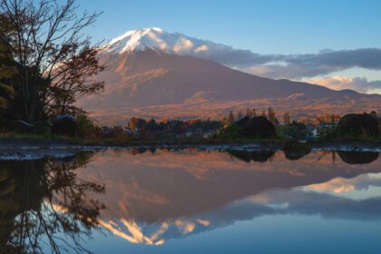 دانلود عکس مناظر کوه فوجی و دریاچه کاواگوچی در یاماناشی در ژاپن