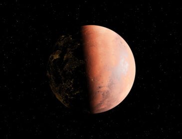دانلود عکس سیاره مریخ با نورهای تمدن ها در چهره پنهان رندر سه بعدی