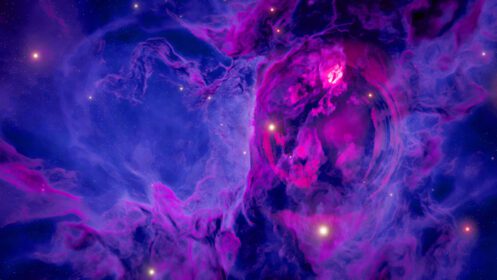 دانلود عکس فضایی بنفش و آبی تاریک کهکشان سحابی در اعماق فضا و